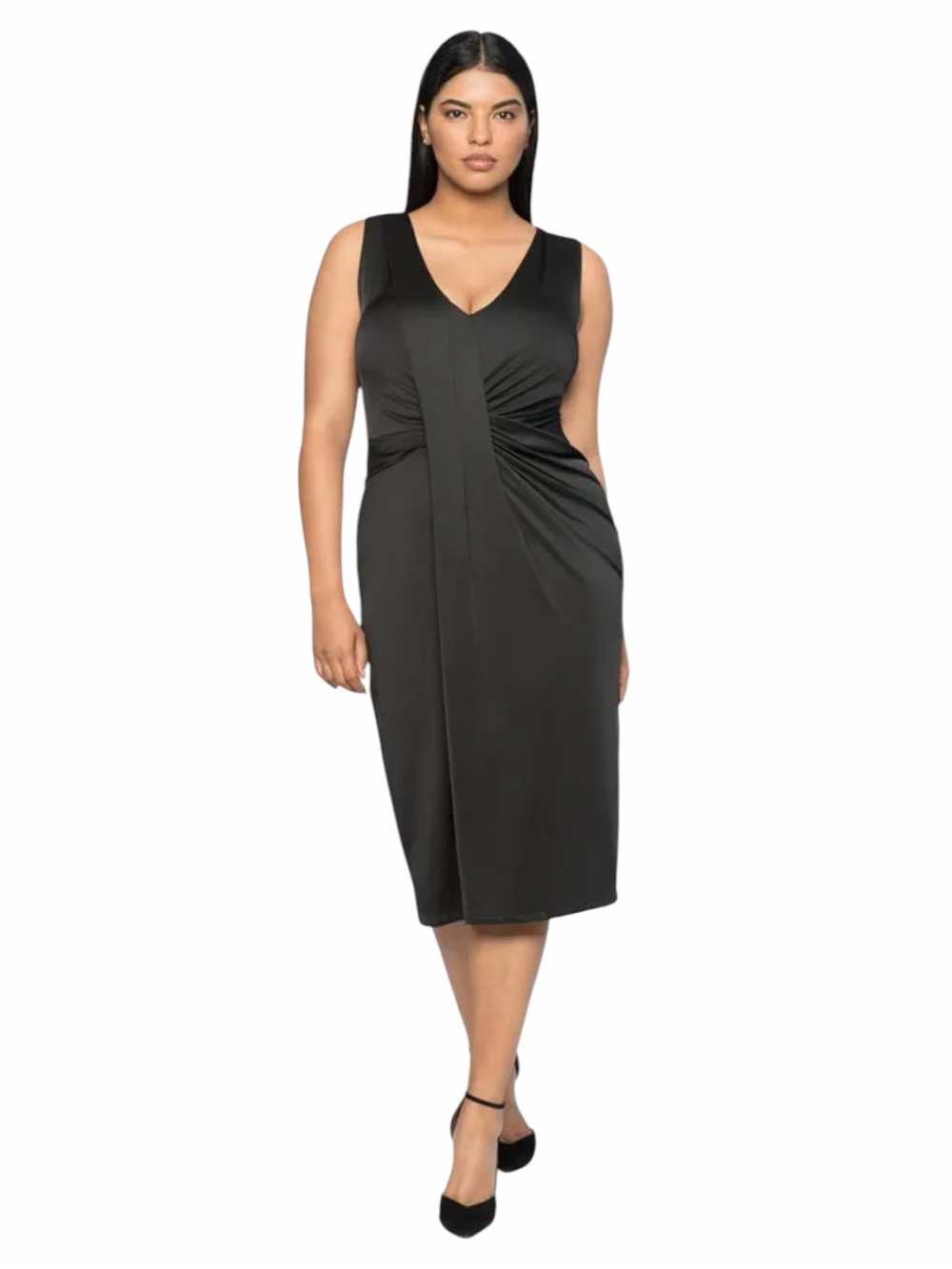 Jason Wu X Eloquii draped front V-neck sleeveless black midi dress Size 20